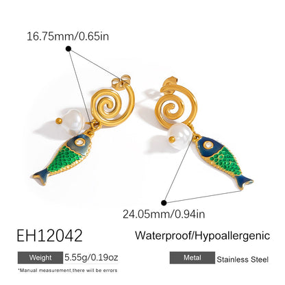 Colorful Fish Pendant DIY Stainless Steel Earrings for Women