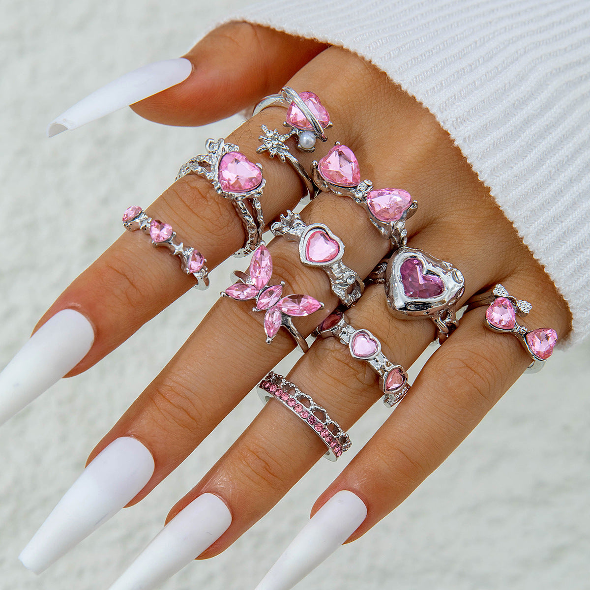 Heart-Shaped Gemstone Ring Set Trendy Elegant Fashion
