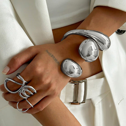 Exaggerated Spiral Water Drop Open Cuff Bracelet Set