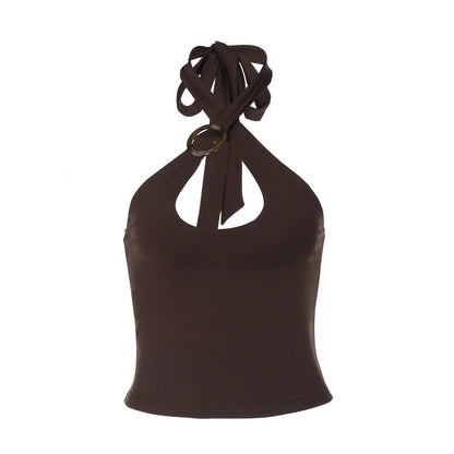 Trendy Sexy Crop Top with Hollow Design and Tie Straps