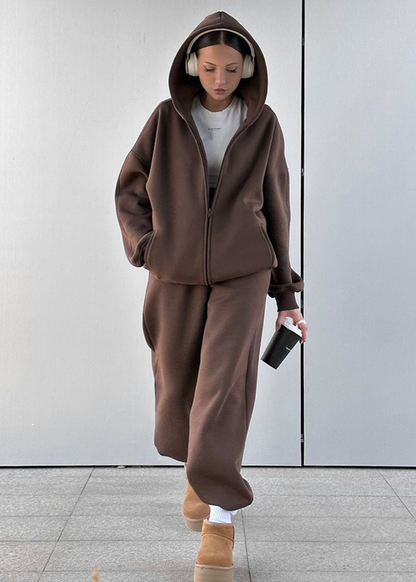 Oversized Knit Zip Hoodie And Sweatpants Set
