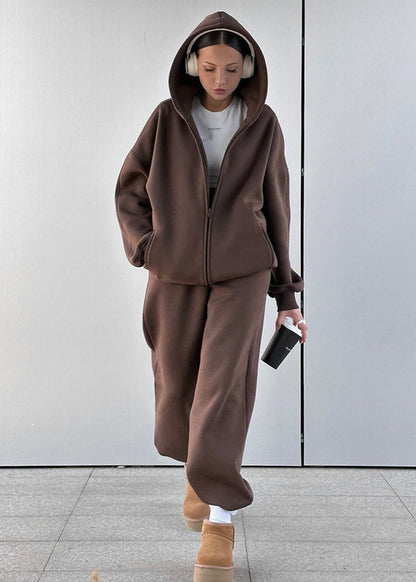 Oversized Knit Zip Hoodie And Sweatpants Set