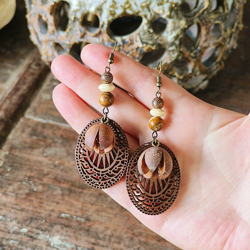 Geometric Bohemian Hollow Wood Earrings for Women