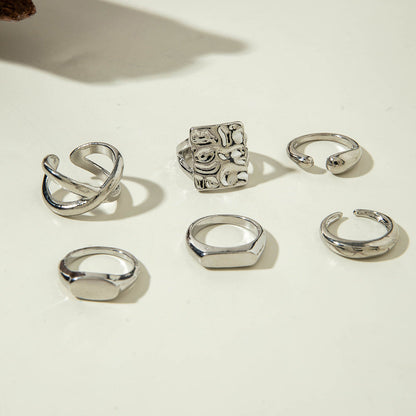 Geometric Hollow Statement Ring Set Stylish Mixed Metal Rings