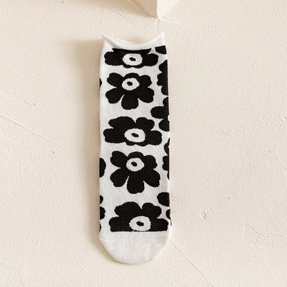 Rufia - Hip-Hop Classic Black and White Cow Print Striped Socks