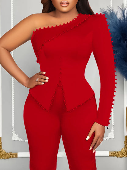 Elegant Beaded Two-Piece Set With Pants