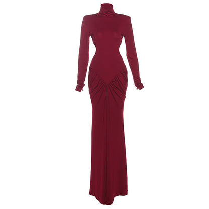 Elegant High Neck Bodycon Long Dress With Backless Design