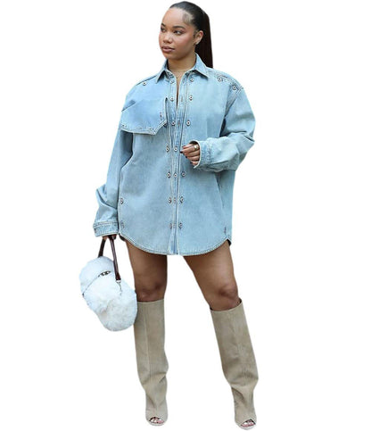 Casual Denim Jacket With Patch Design For Women
