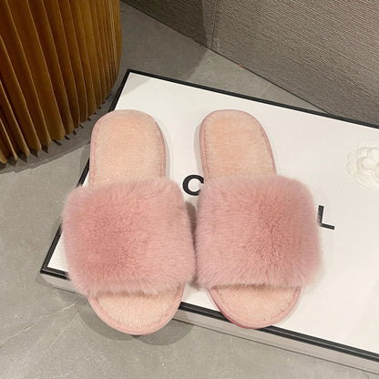 Solid Color Plush Open-Toe Slippers