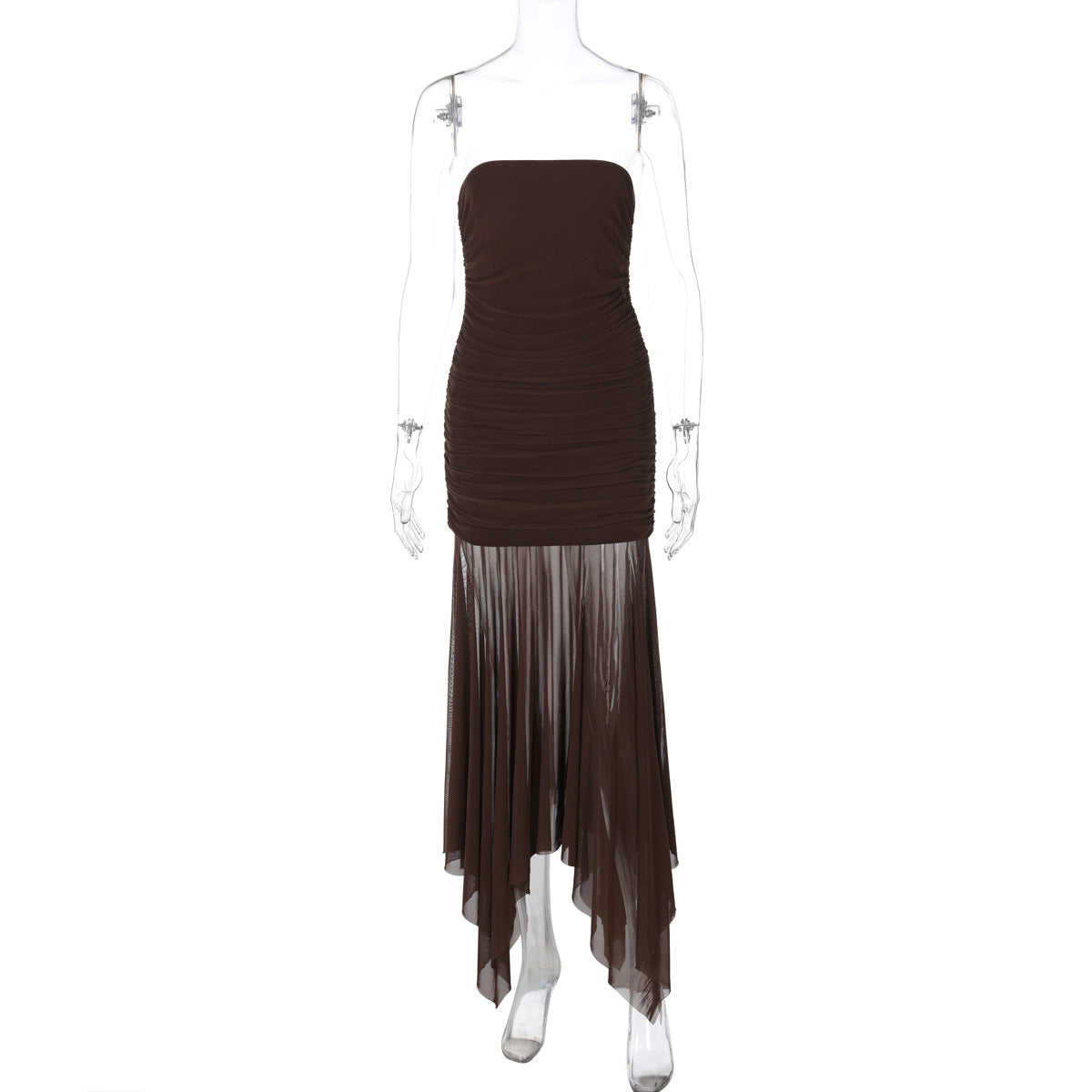 Elegant Strapless Maxi Dress With Ruched Details
