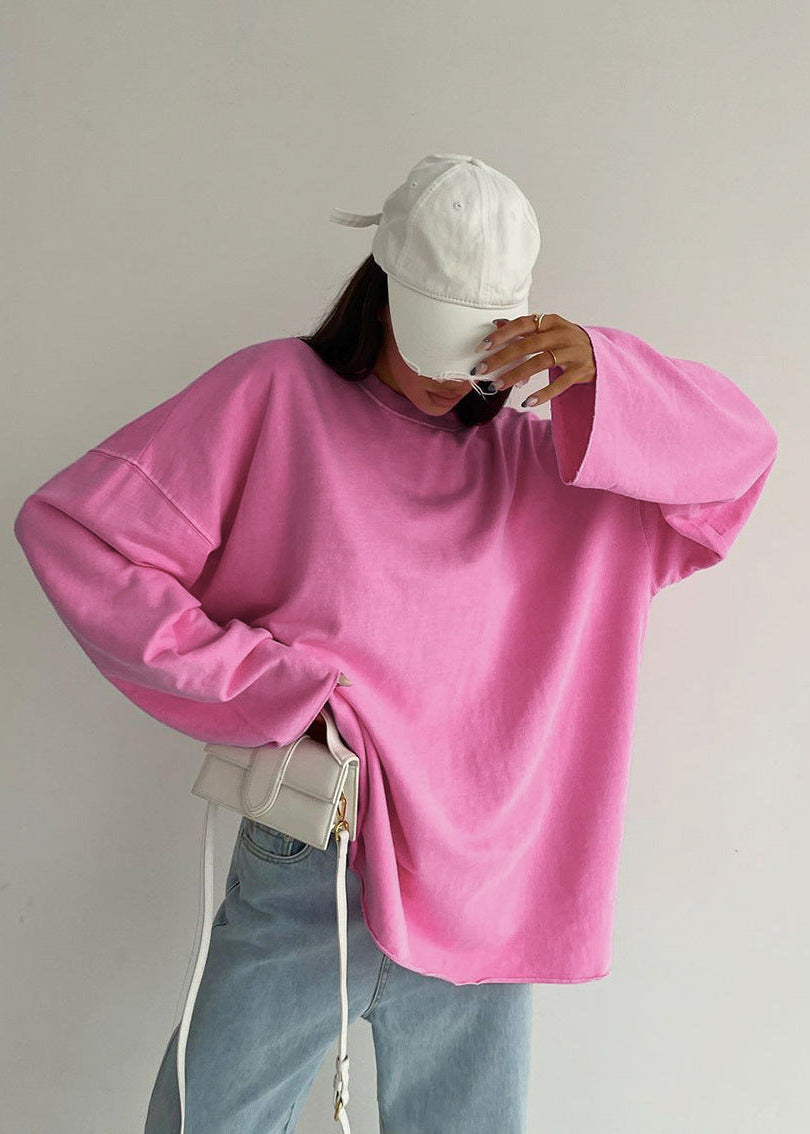 Oversized Cotton Long Sleeve Tee Pink Soft