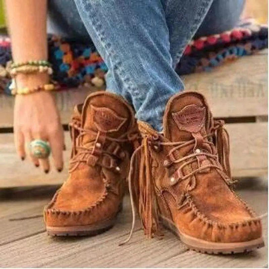 New Winter Products Comfortable Thick-Soled Fringed Lace-Up Women'S Short Boots Snow Boots