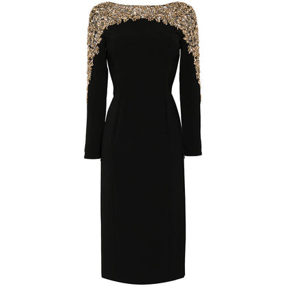 Beaded V-Neck Midi Dress Elegant Street Style