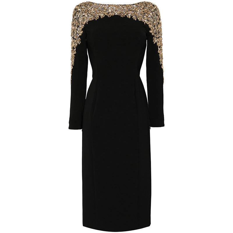 New Fashion V-Neck Midi Dress With Beaded Details