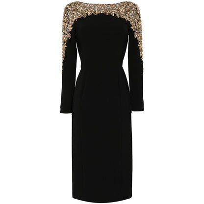 New Fashion V-Neck Midi Dress With Beaded Details