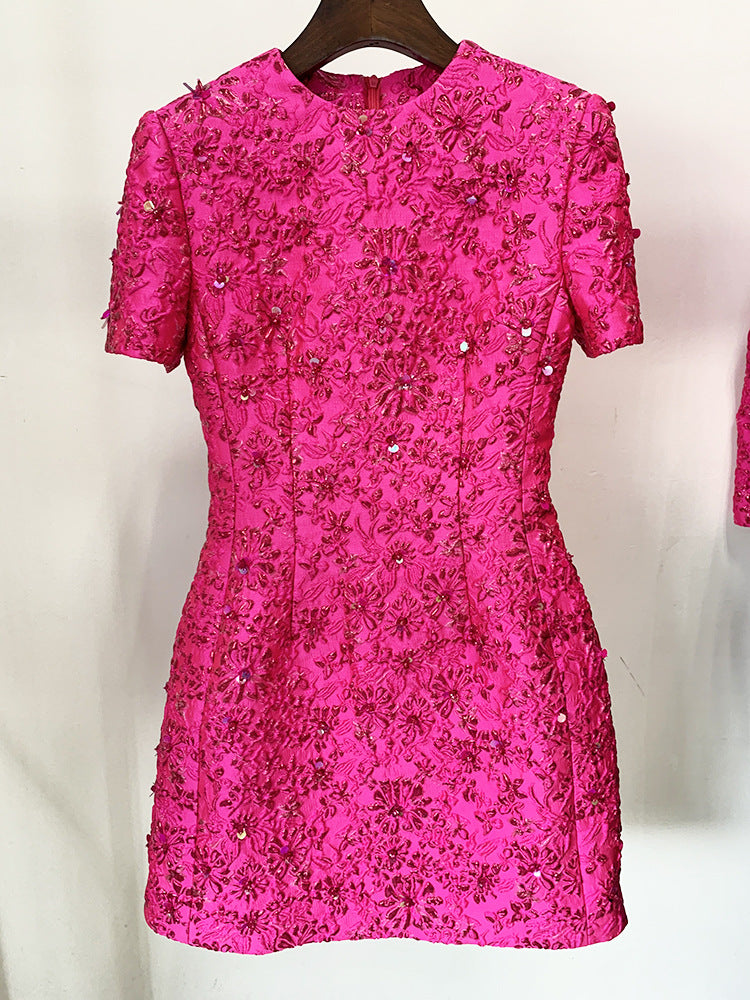 Elegant Floral Embellished Short Sleeve Dress