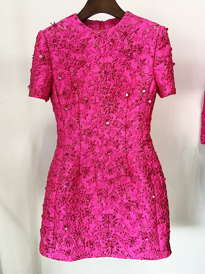 Elegant Floral Embellished Short Sleeve Dress