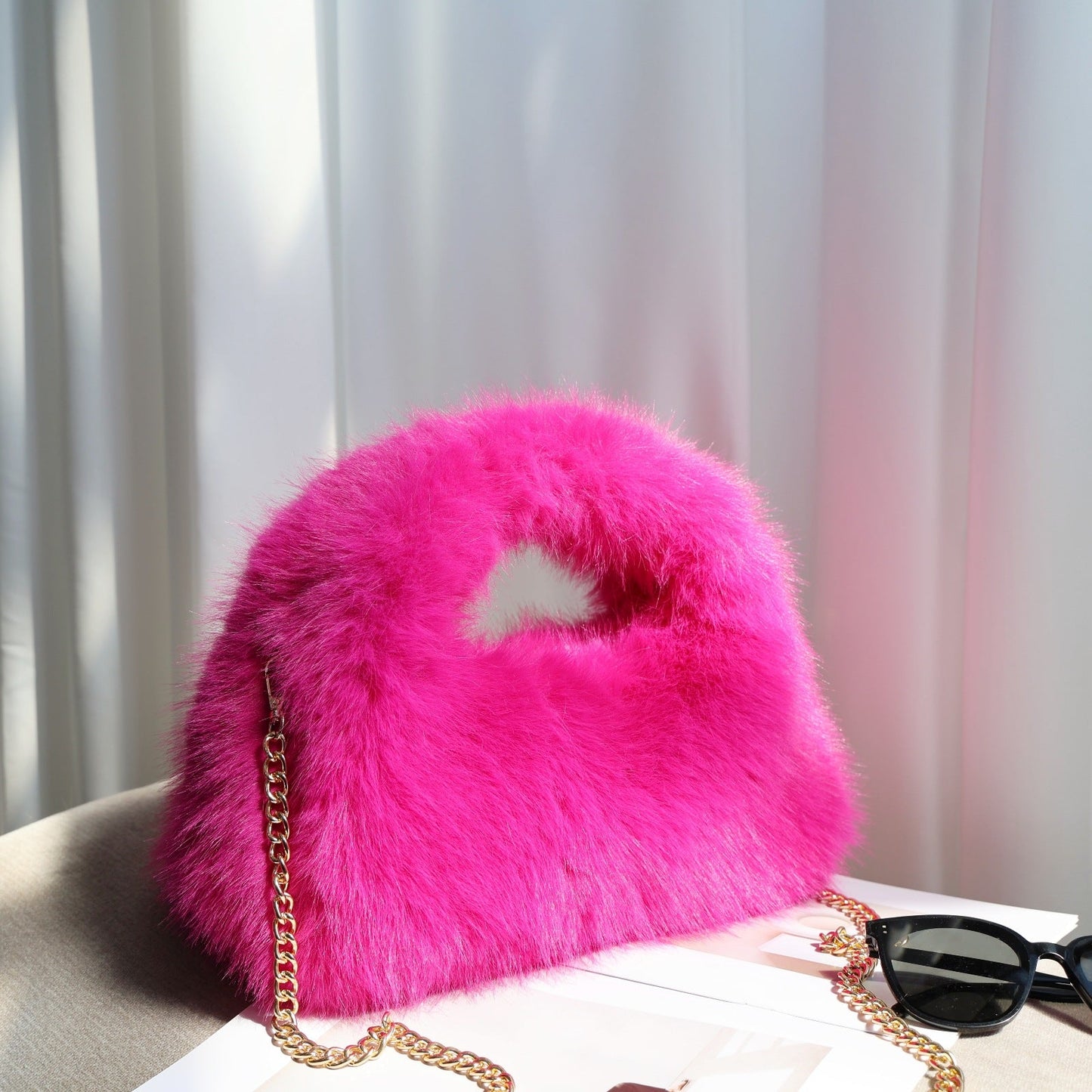 Solid Color Soft Fluffy Fur Tote Handbag