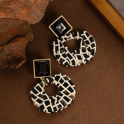 Geometric Polka Dot Leopard Print Silver Needle Earrings For Women