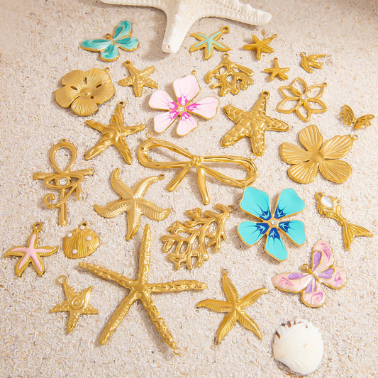 DIY Gradient Butterfly Flower Stainless Steel Pendants