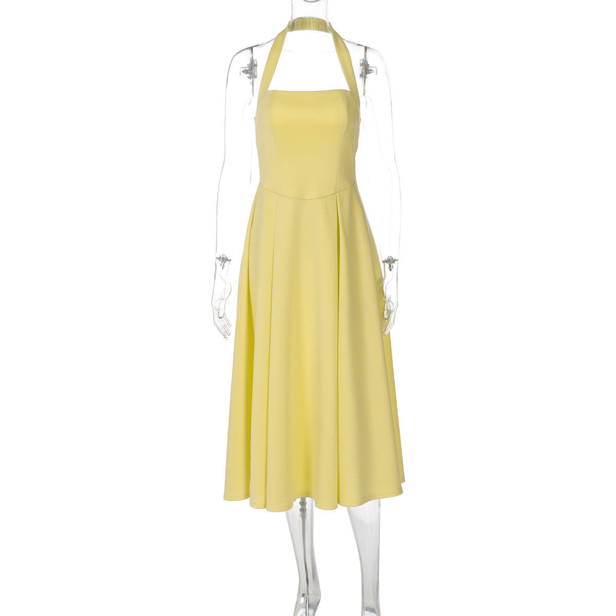 High-Waisted Halter Bodycon Dress Chic Solid Color