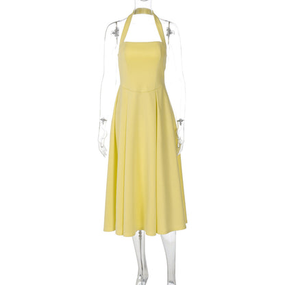High-Waisted Halter Bodycon Dress Chic Solid Color