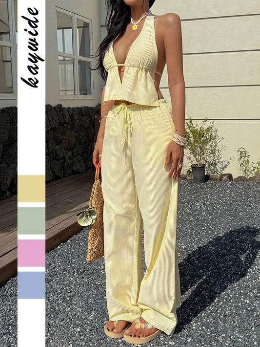 Women's Casual Sleeveless T-Shirt and Long Pants Set