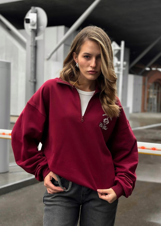 Half Zip Fleece Pullover Soft Fabric Burgundy