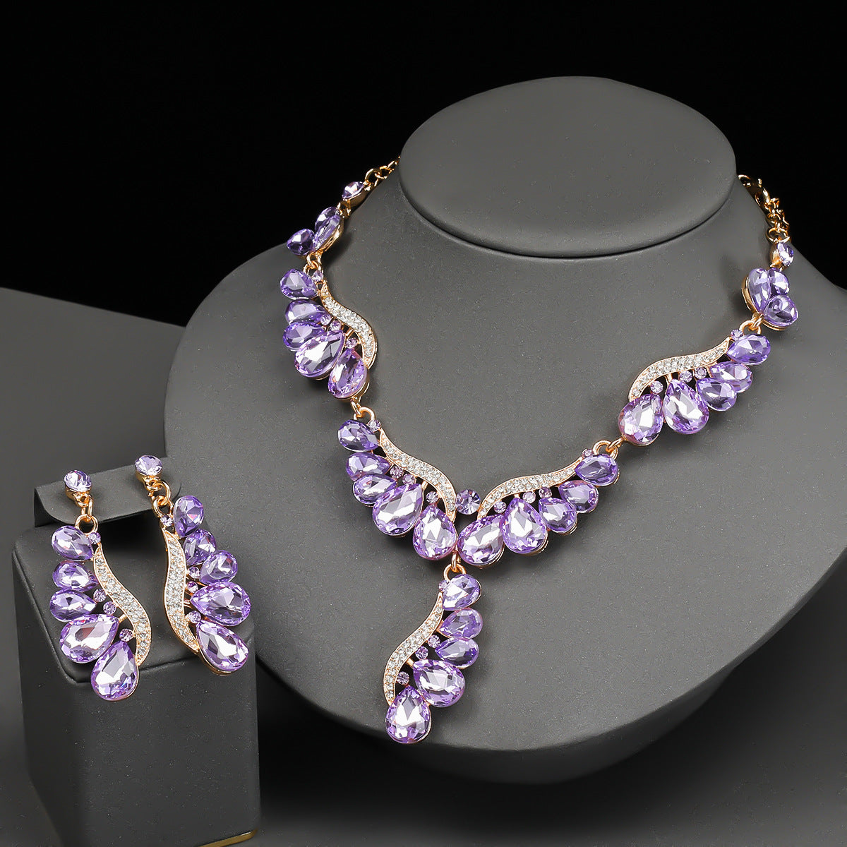 Luxury Drop-Shaped Gemstone Necklace and Earring Set for Formal Events