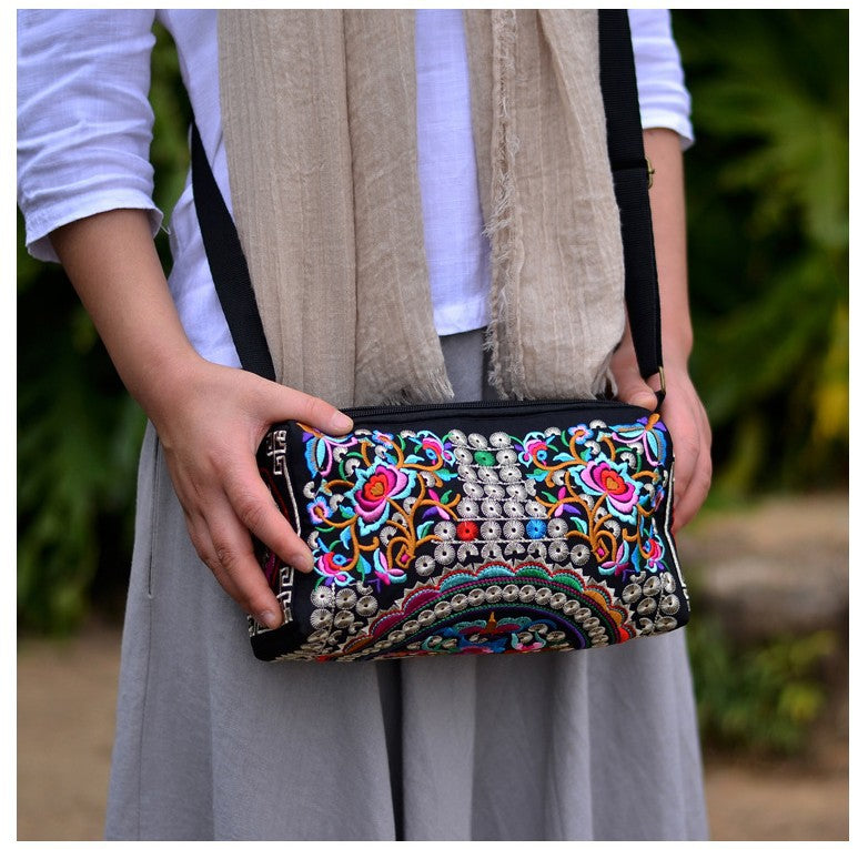Ethnic Style Classic Embroidery Bag, Three-Layer Zipper Bag, Cross-Body Embroidery Small Bag