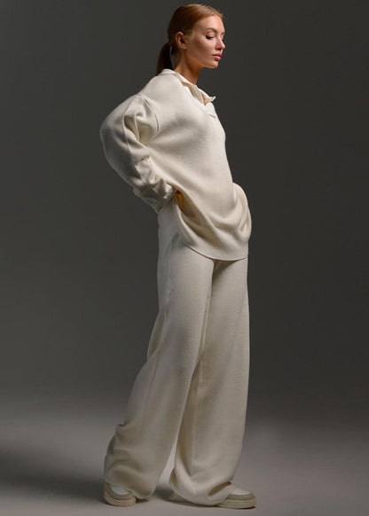 Relaxed Knit Lounge Set Soft Blue White