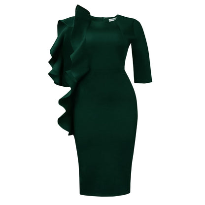 Elegant Ruffle Hem Midi Dress With Short Sleeves