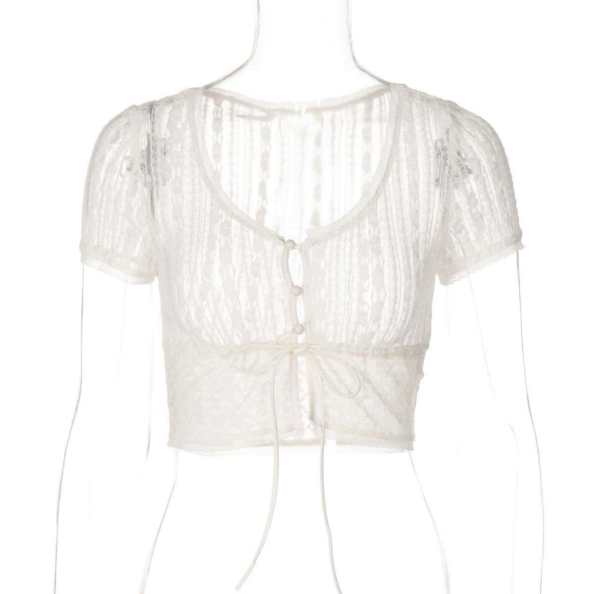 Sexy Lace Crop Cardigan T-Shirt for Women