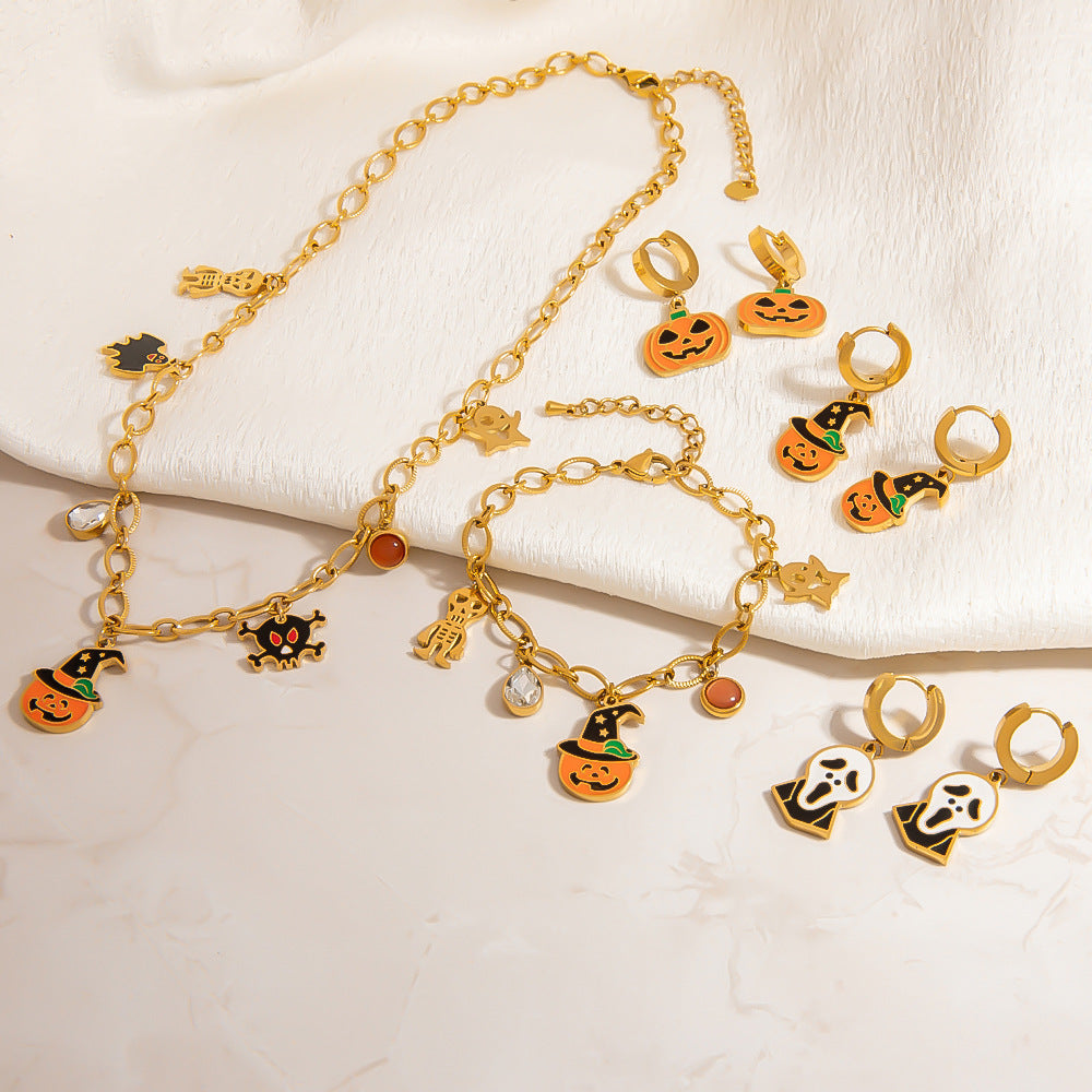 DIY Stainless Steel Halloween Necklace Bracelet Earring Set