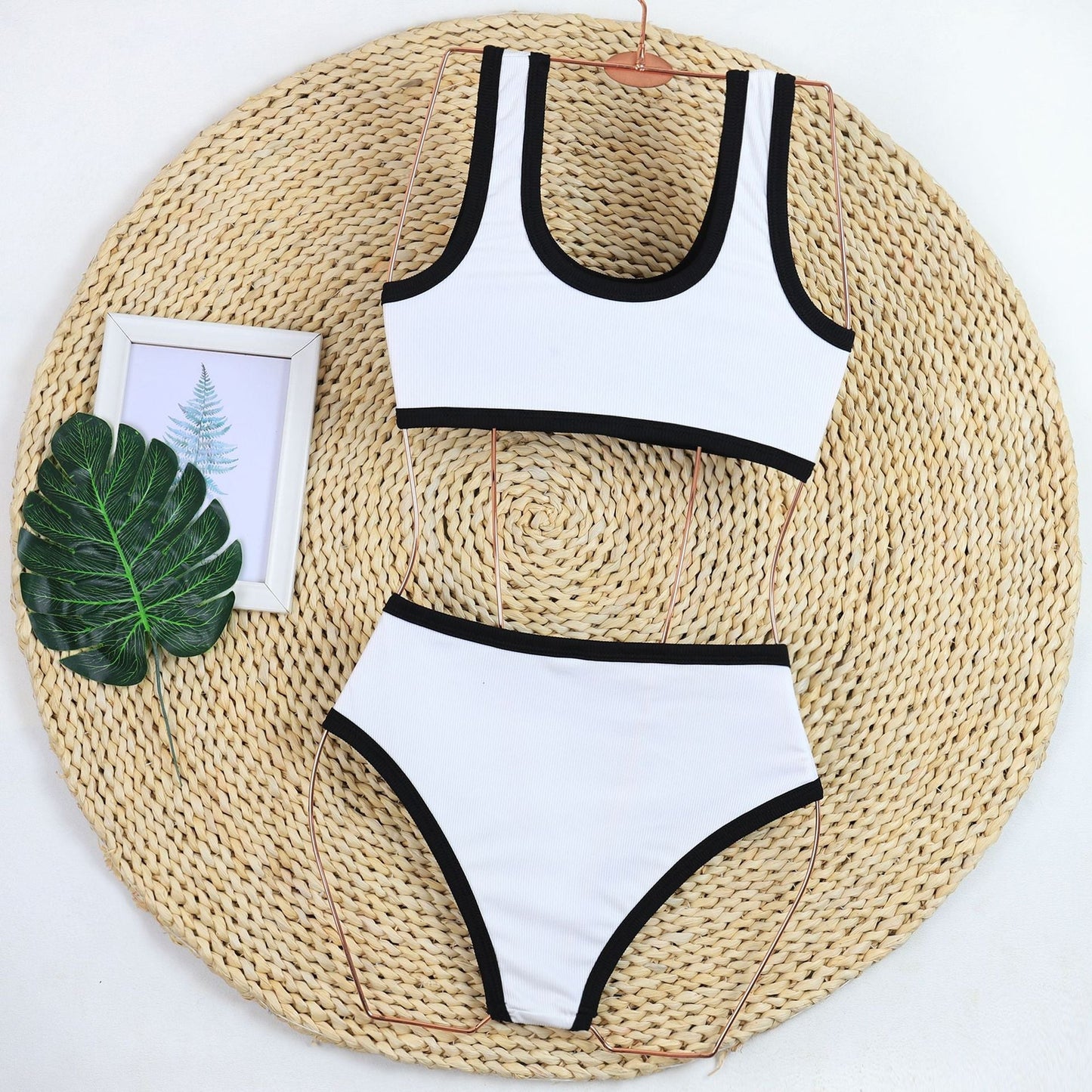 Color Block Button Down Bikini Sexy Swimwear