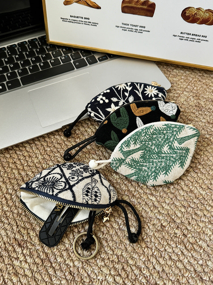 Mini Embroidered Key Pouch Portable Keychain Wallet