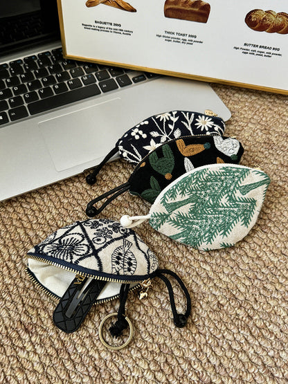 Mini Embroidered Key Pouch Portable Keychain Wallet