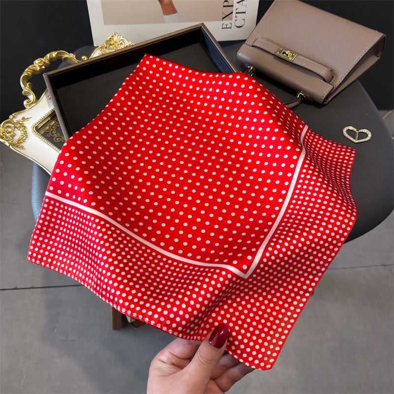 Simple Polka Dot Square Silk Scarf