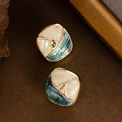 Geometric Abalone Drop Oil Earrings Stylish Ol 925 Silver Pin