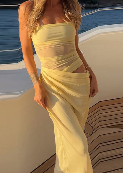Off Shoulder Ruched Maxi Dress In Soft Stretch Fabric