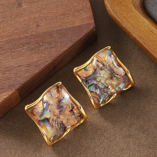 18K Gold-Plated Geometric Abalone Shell Earrings For Women