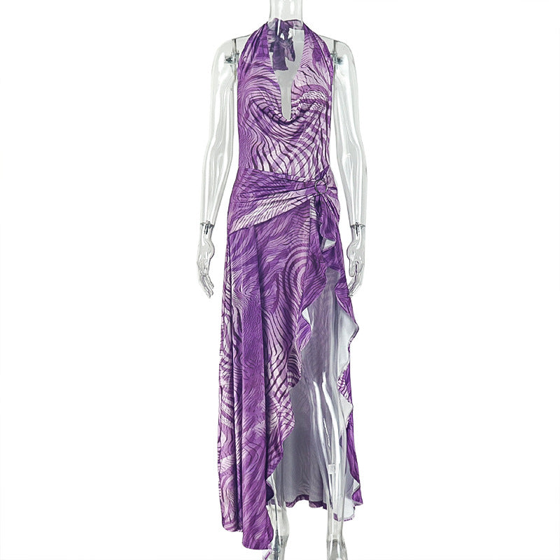 Gradient Sleeveless Ruched Midi Dress With Cut-Out Detail