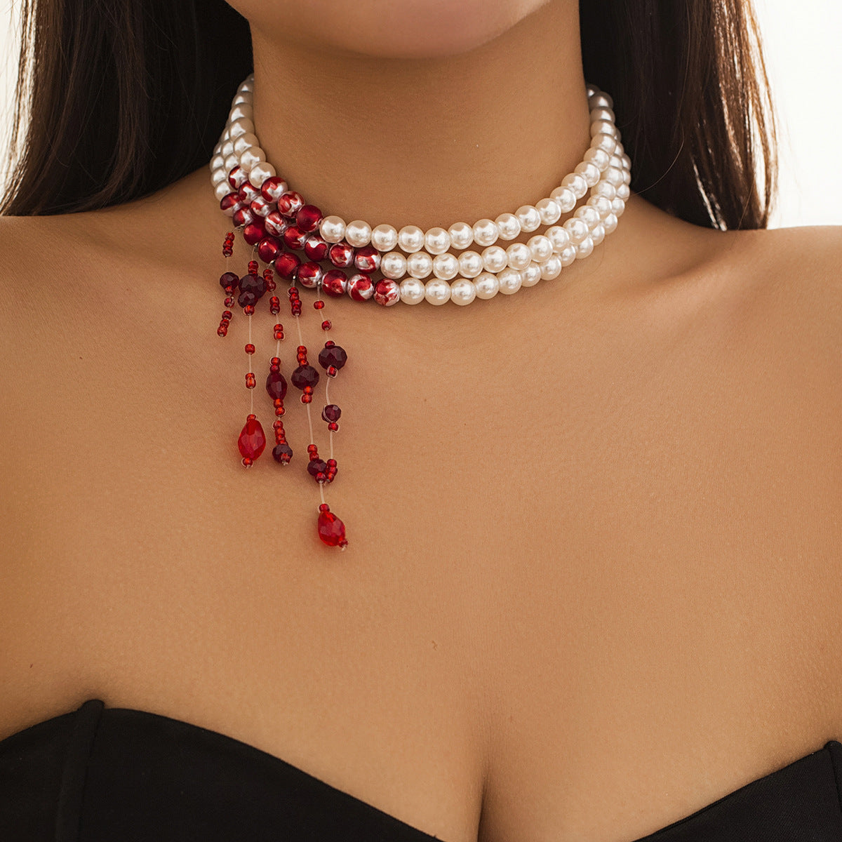 Gothic Pearl Choker Necklace Creative Halloween Design