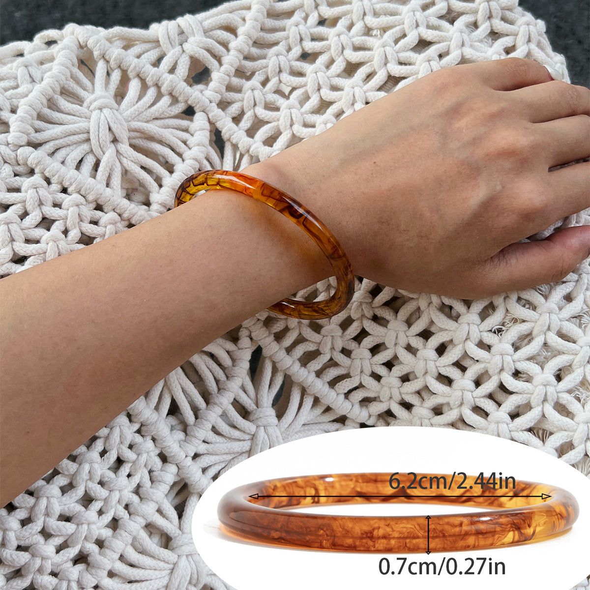 Amber Color Acrylic Bracelet Trendy Geometric Semi-Transparent Resin Cuff
