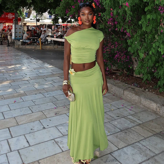 Casual Floral Crop Top And Long Skirt Set