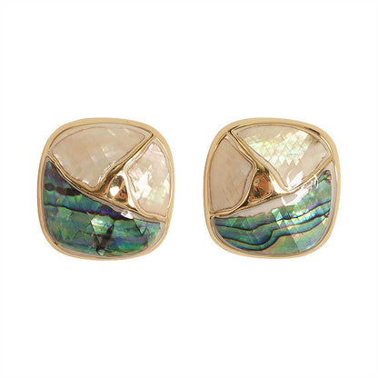 Geometric Abalone Drop Oil Earrings Stylish Ol 925 Silver Pin