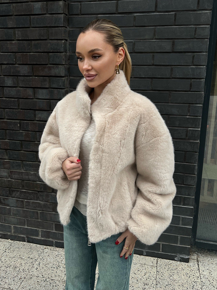 Zip-Up Plush Jacket Cozy Casual Fleece Outerwear