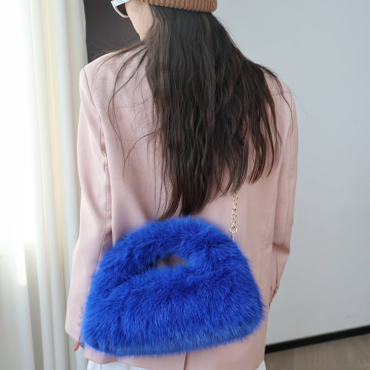 Solid Color Soft Fluffy Fur Tote Handbag