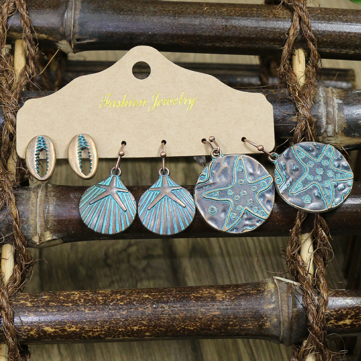 Boho Starfish Shell Earrings Vintage Style Ocean-Inspired Studs