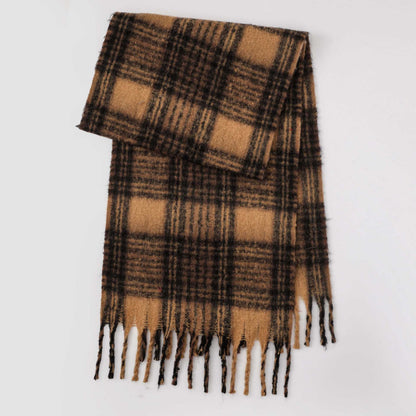 Trendy Plaid Thicken Warm Tassel Knit Scarf